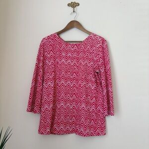J. McLaughlin Pink Chevron Print Tunic Top Large